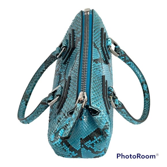 ALEXANDRA CLANCY Python Mini Ashdon Tote Crossbody Bag Blue Black Snakes Italy - Picture 7 of 12